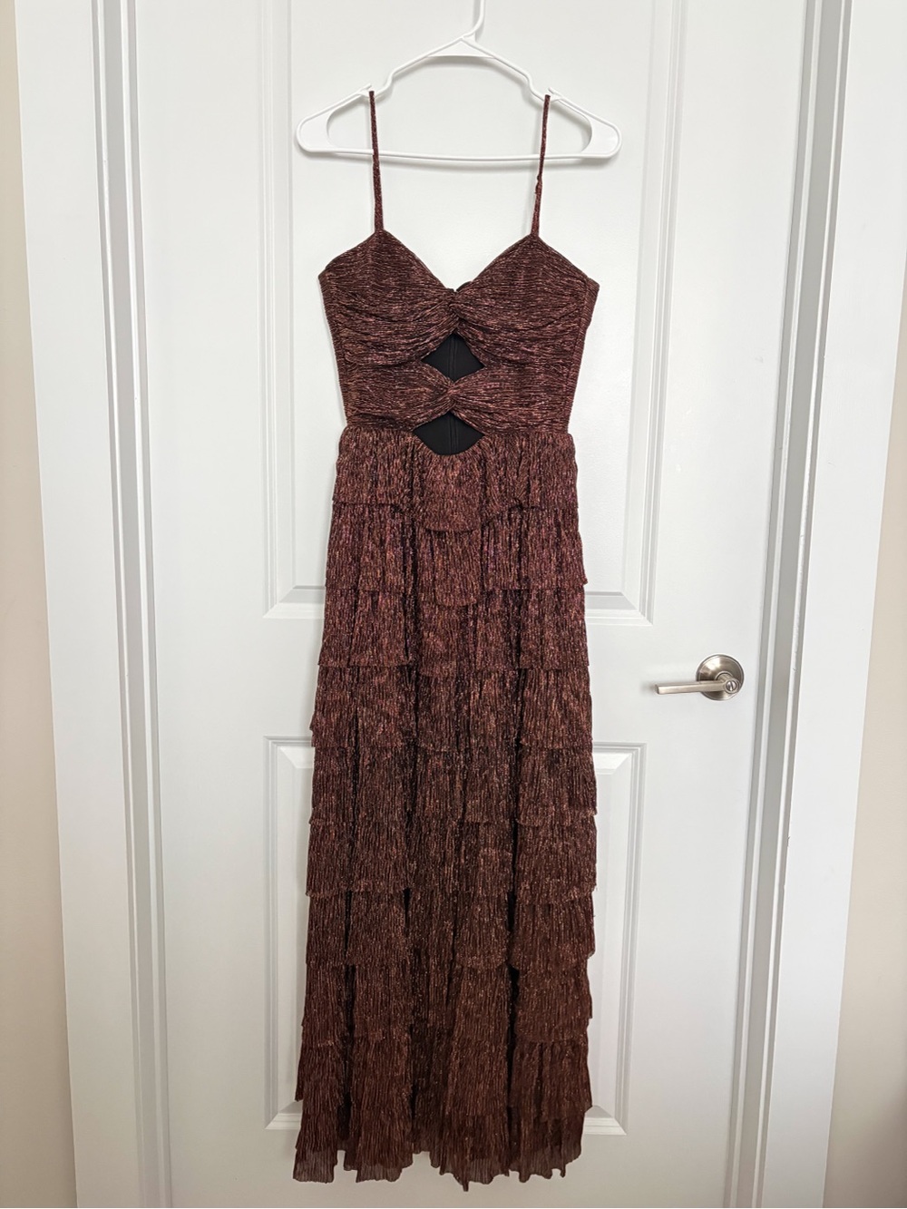 Gianni Bini Metallic Brown Tiered Cutout Maxi Dress